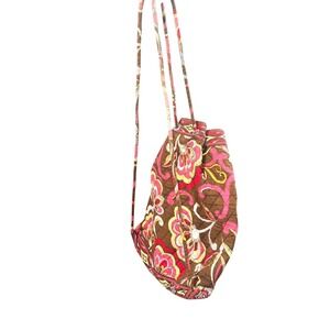 Vera‎ Bradley Quilted Floral Drawstring Backpack Brown Pink Yellow Cinch Bag